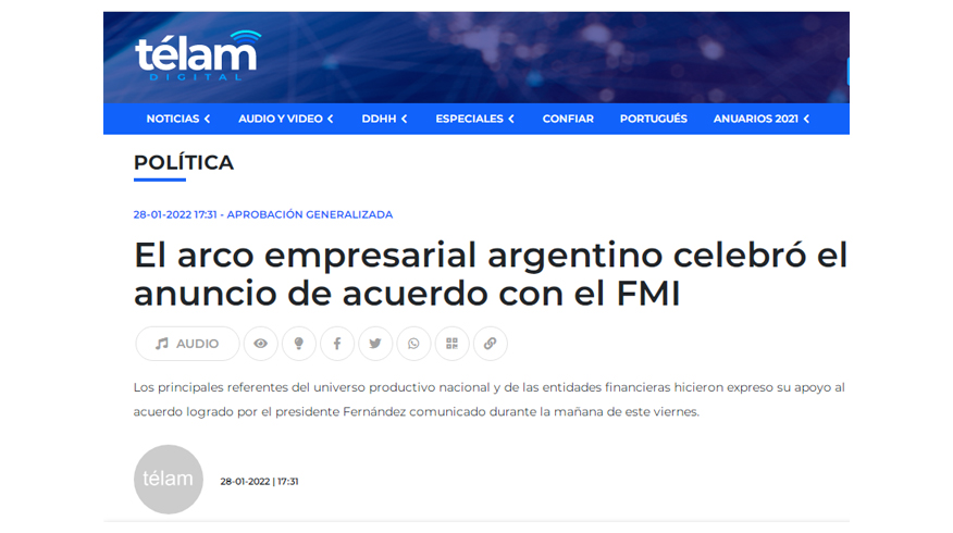 El arco empresarial argentino celebró el anuncio de acuerdo con el FMI